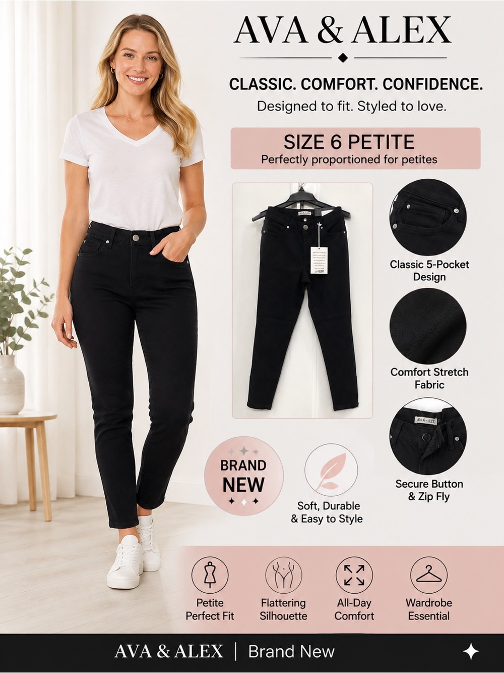 AVA & ALEX Petite Black Stretch Jeans